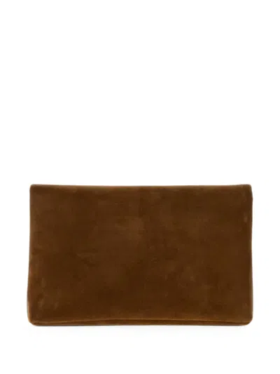 Saint Laurent Brown Suede Large Envelope Clutch In Brown