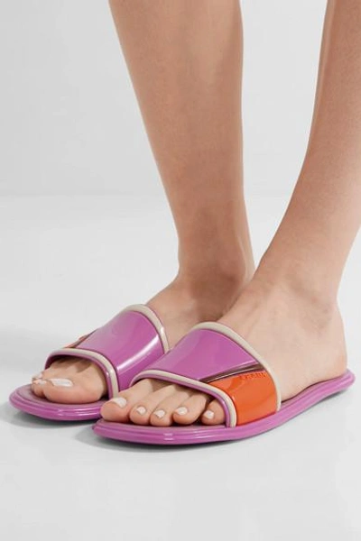 Shop Prada Color-block Rubber And Leather Slides In Pink