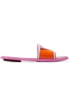PRADA COLOR-BLOCK RUBBER AND LEATHER SLIDES