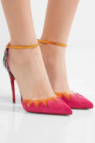 Shop Christian Louboutin Chapito Ho 100 Pvc-trimmed Suede And Leather Pumps In Bubblegum