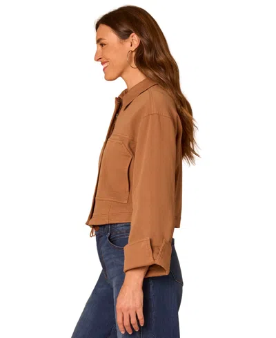 Democracy Petite Button-front Snap Bomber Jacket In Candied Walnut