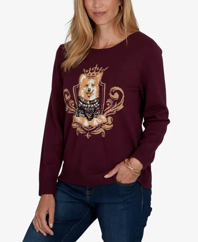 Ruby Rd. Petite Corgi-graphic Scoop Neck Pullover In Burgundy