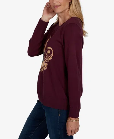 Ruby Rd. Petite Corgi-graphic Scoop Neck Pullover In Burgundy