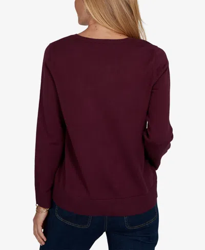 Ruby Rd. Petite Corgi-graphic Scoop Neck Pullover In Burgundy