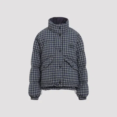 Miu Miu Jacket High Collar Checked Pattern Pockets Quilted In Blue