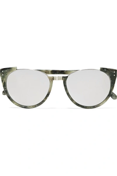 Linda Farrow Cat-eye Acetate And Platinum-plated Mirrored Sunglasses