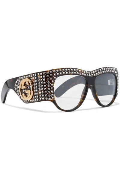 Shop Gucci D-frame Crystal-embellished Acetate Sunglasses