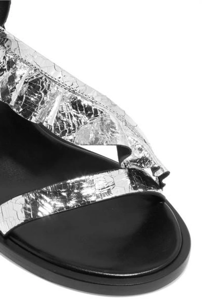 Shop Isabel Marant Ansel Ruffled Metallic Cracked-leather Sandals