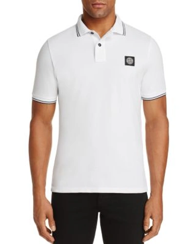 Stone Island Contrasting Trim Logo Patch Cotton Blend Polo Shirt In White