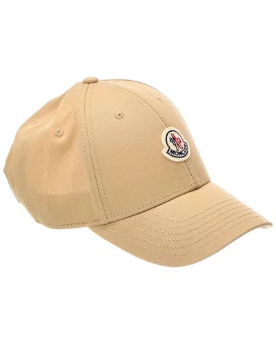 Moncler Logo Patch Cotton Gabardine Baseball Cap In Brown