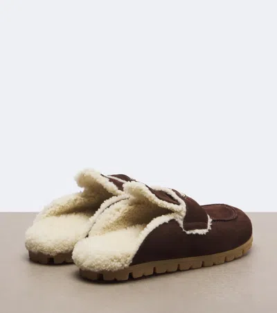 Prada Shearling-lined Suede Mules In Brown