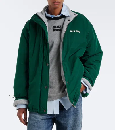 Miu Miu Logo Technical Jacket In Green