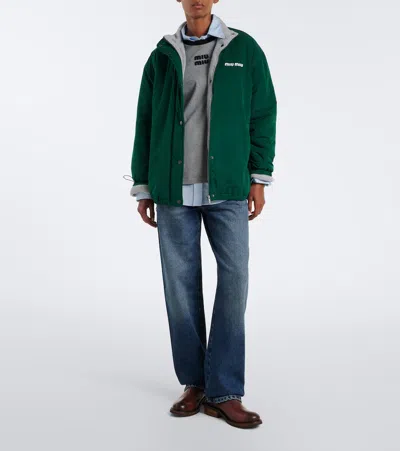 Miu Miu Logo Technical Jacket In Green