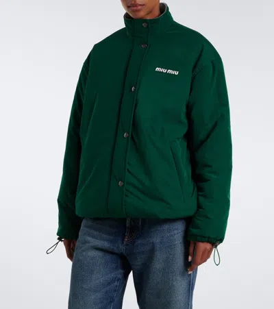Miu Miu Logo Technical Jacket In Green