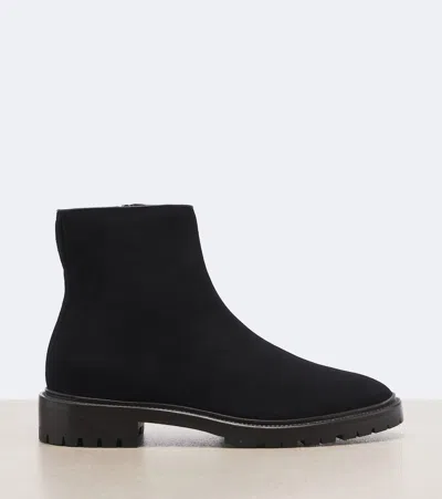 The Row Solid Suede Ankle Boots In Black