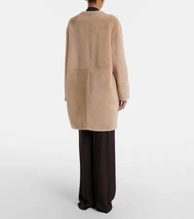 Agnona Shearling Coat In Beige