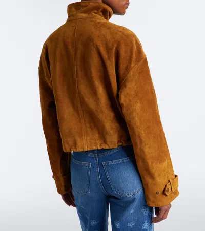 Veronica Beard Bateman Cropped Suede Jacket In Brown