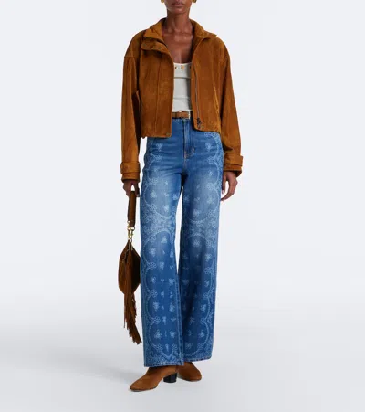 Veronica Beard Bateman Cropped Suede Jacket In Brown