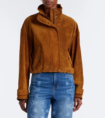Veronica Beard Bateman Cropped Suede Jacket In Brown