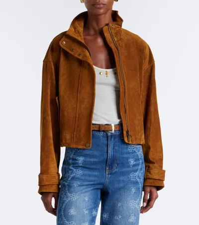 Veronica Beard Bateman Cropped Suede Jacket In Brown