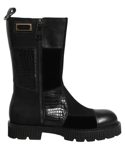 Dolce & Gabbana Patchwork Leather Mid-calf Boot In Black