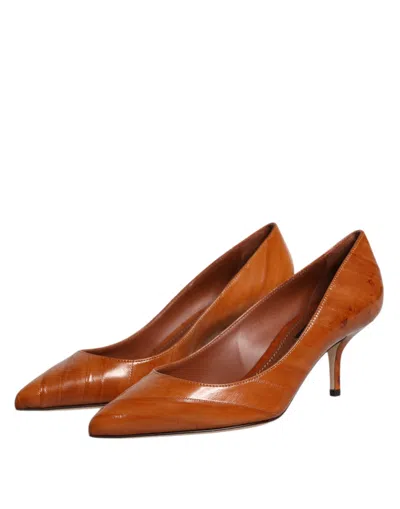 Dolce & Gabbana Eel Leather Kitten Pump In Brown