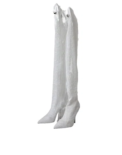 Dolce & Gabbana Sequin Embellished Stiletto Boot In Gray