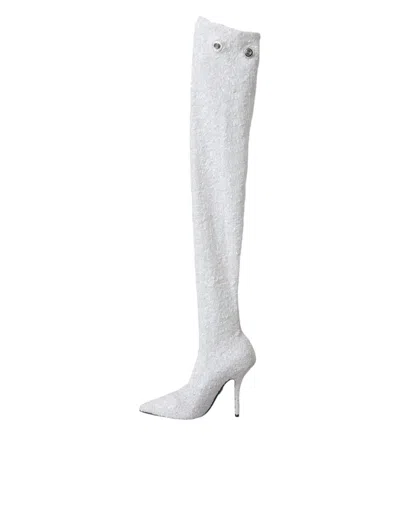 Dolce & Gabbana Sequin Embellished Stiletto Boot In Gray