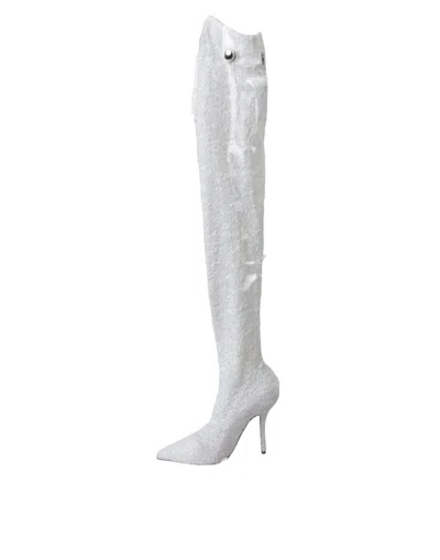 Dolce & Gabbana Sequin Embellished Stiletto Boot In Gray