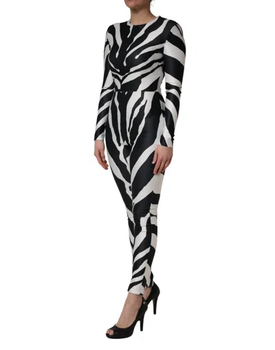 Dolce & Gabbana Black White Polyester Zebra Pattern Jumpsuit In Black