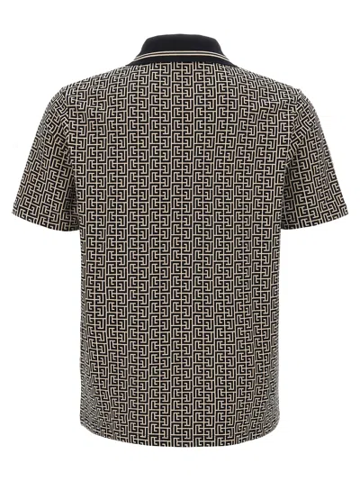 Balmain Men Labyrinth Polo Shirt With Jacquard Effect In Blue