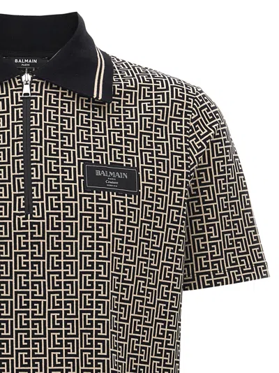 Balmain Men Labyrinth Polo Shirt With Jacquard Effect In Blue