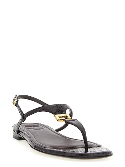Fendi Ffoldo Python Leather Sandals With Adjustable Ankle Strap In Purple