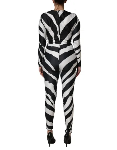 Dolce & Gabbana Black White Polyester Zebra Pattern Jumpsuit In Black