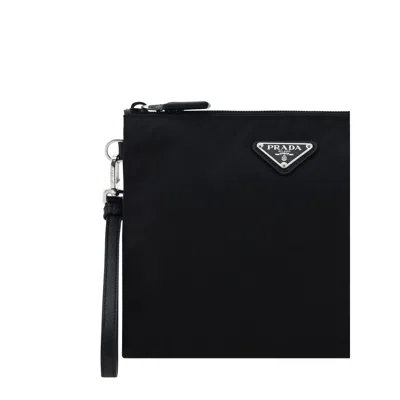 Prada Enamel Triangle Logo Pouch Clutch In Pattern