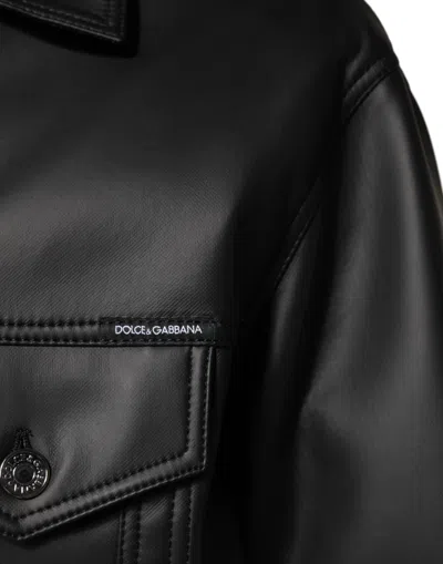 Dolce & Gabbana Black Polyester Button Down Biker Jacket In Black