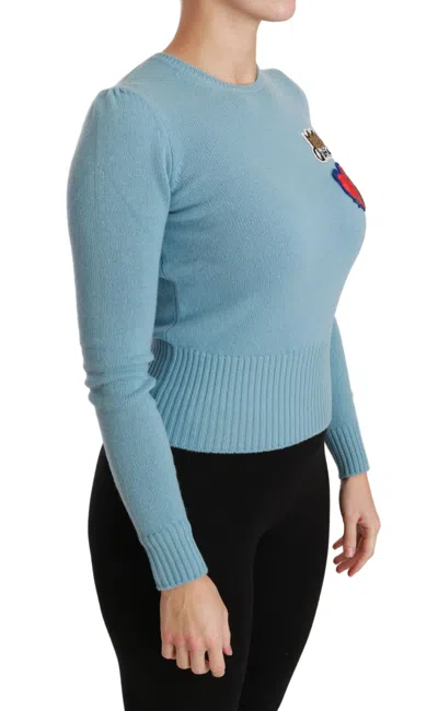 Dolce & Gabbana Wool Sweater Heart And Crown Embroidery In Blue