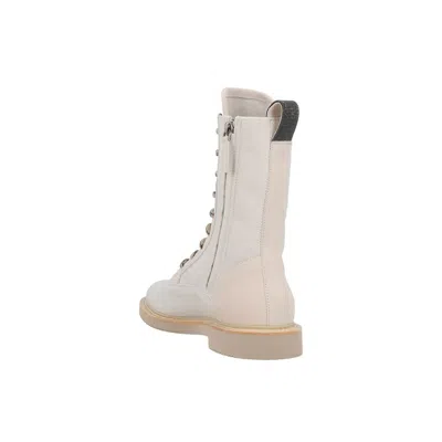 Brunello Cucinelli Bead-embellished Canvas Combat Boots In White