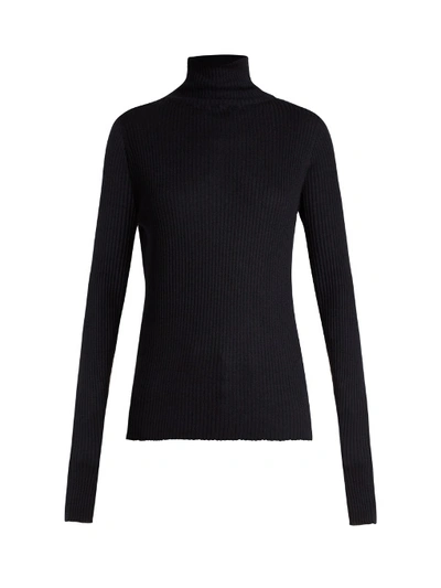 Raey Roll-neck Ribbed Fine-knit Cashmere Sweater In Navy