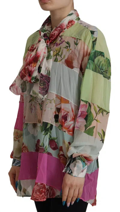 Dolce & Gabbana Floral Patchwork Ascot Collar Blouse In Multi