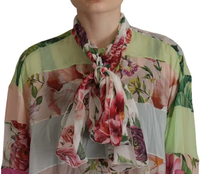 Dolce & Gabbana Floral Patchwork Ascot Collar Blouse In Multi