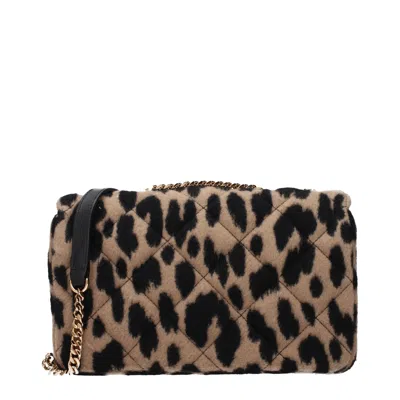 Versace Leopard-print Wool Shoulder Bag In Brown