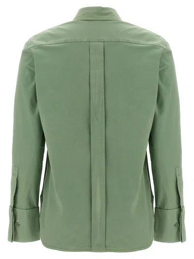 Max Mara French Collared Shirt With Back Yoke And Pleat In Green