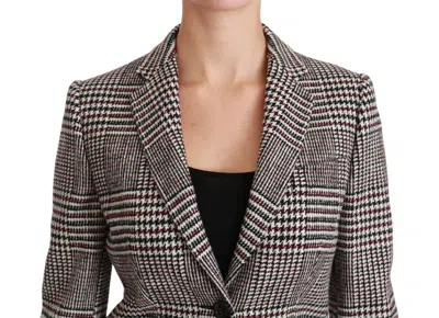 Dolce & Gabbana Houndstooth Check Wool-blend Coat In Gray
