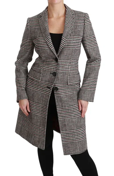 Dolce & Gabbana Houndstooth Check Wool-blend Coat In Gray