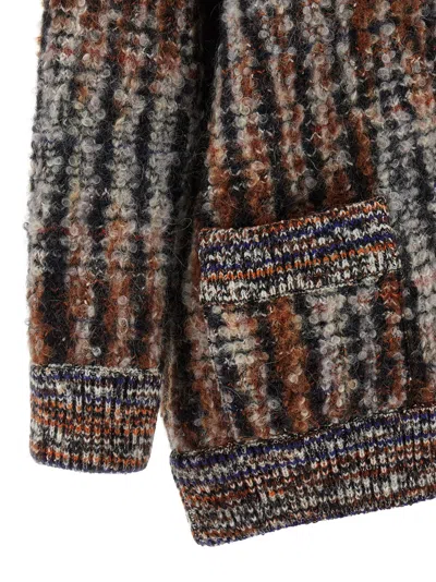 Missoni Multicolor Cardigan With V-neck Front And All-over Check Motif In Wool And Mohair Blend Woman In Brown