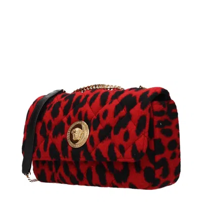 Versace Leopard-print Wool Shoulder Bag In Red