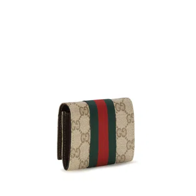 Gucci Web Stripe Gg Canvas Wallet In Beige