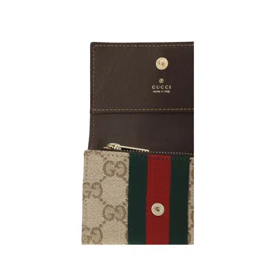 Gucci Web Stripe Gg Canvas Wallet In Beige