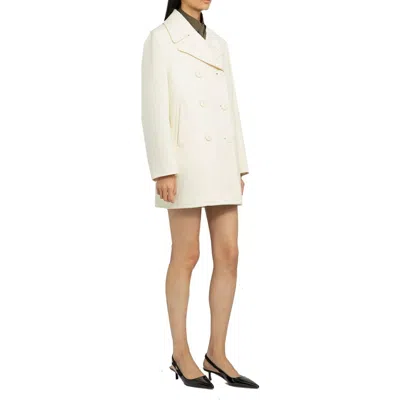 Prada Double-breasted Wool Coat In Neutral